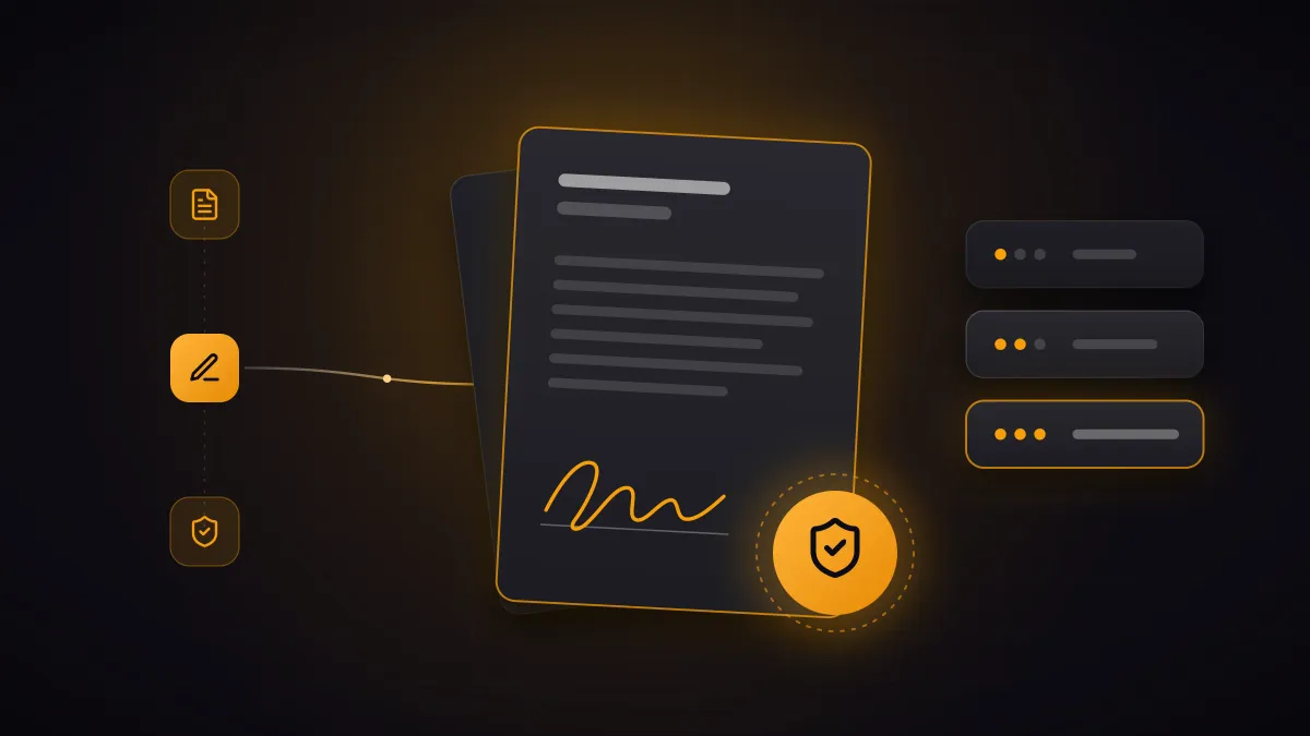 Illustration: digital signiertes Dokument mit Siegel und den drei Stufen der elektronischen Signatur